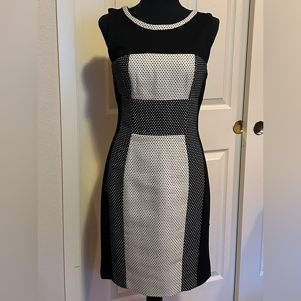 Yoana Baraschi Anthropologie Color Block Polka Dot Knit Sheath Dress Size 4